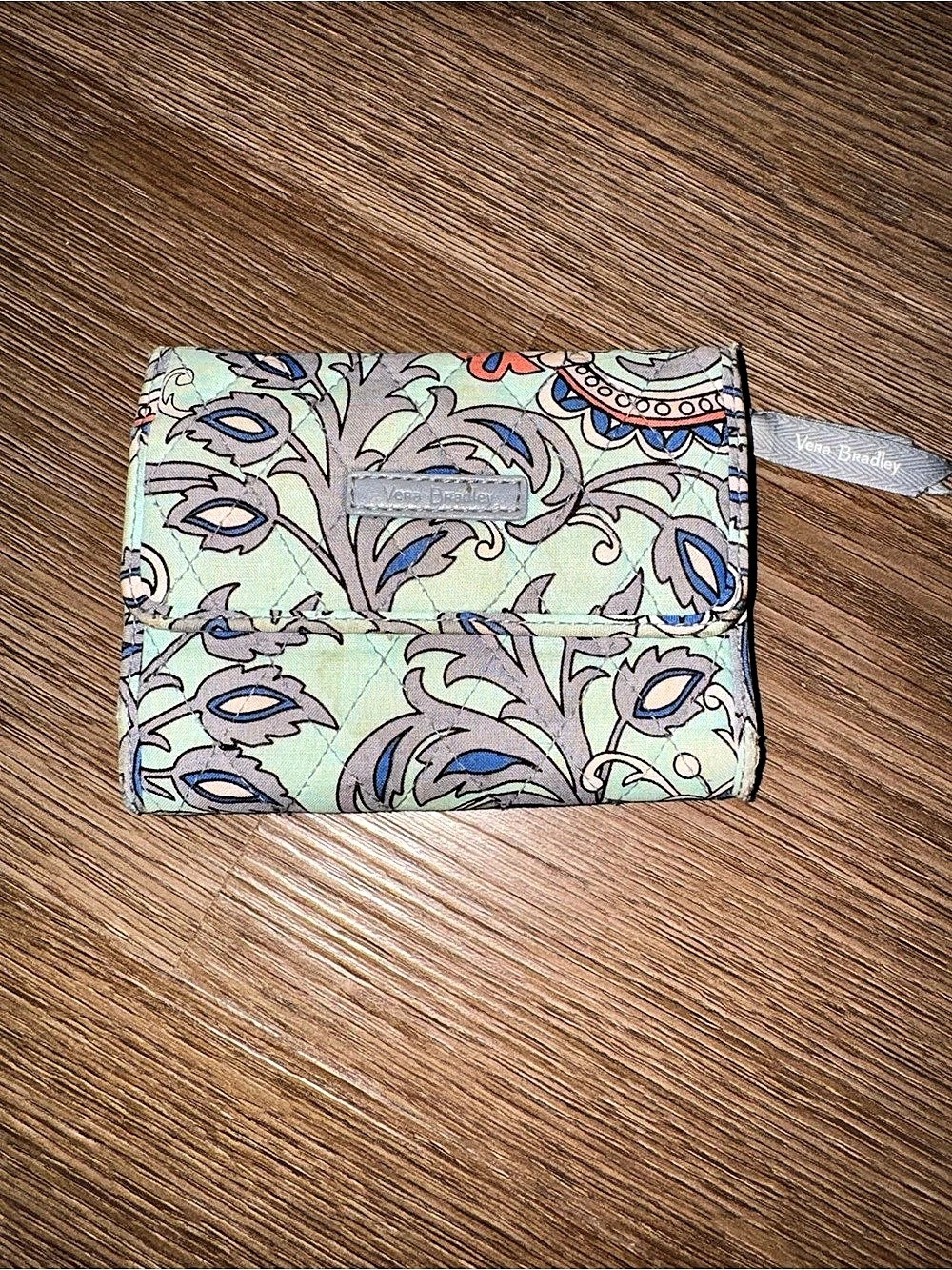 Vera Bradley Quilted Cotton Trifold Wallet Floral Green & Blue